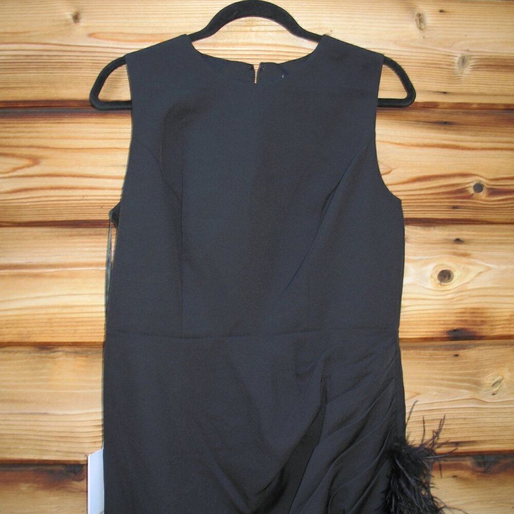 MAC DUGGAL 11626 Black Sleeveless Faux Wrap Dress with Feather Detail - Picture 7 of 12